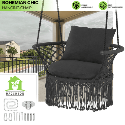 Hanging Swing Chair shown in the Black option