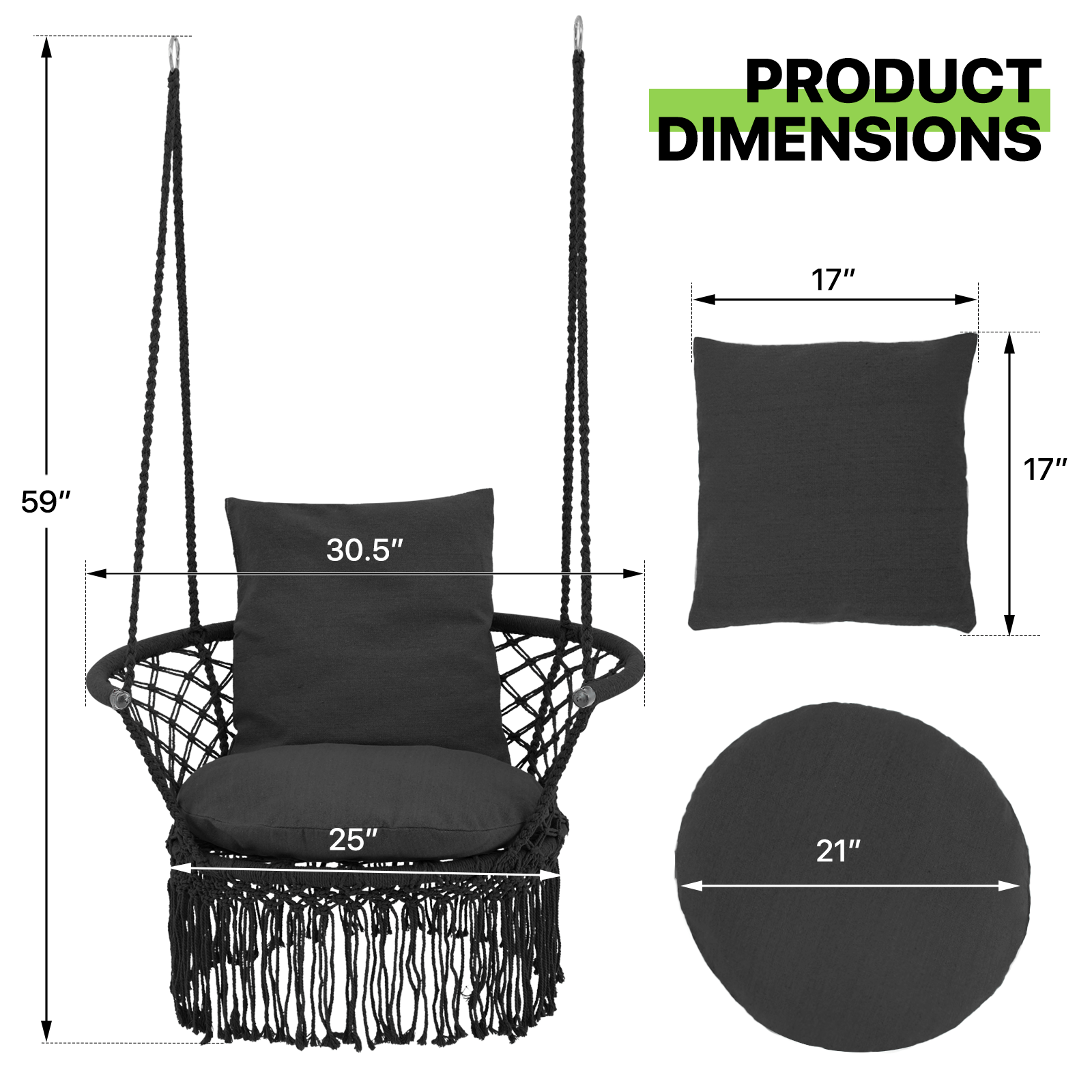 Hanging Swing Chair with Macrame Weave and Armrests for Bedroom detail image - detail view 13