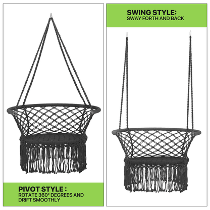 Hanging Swing Chair with Macrame Weave and Armrests for Bedroom detail image - detail view 14