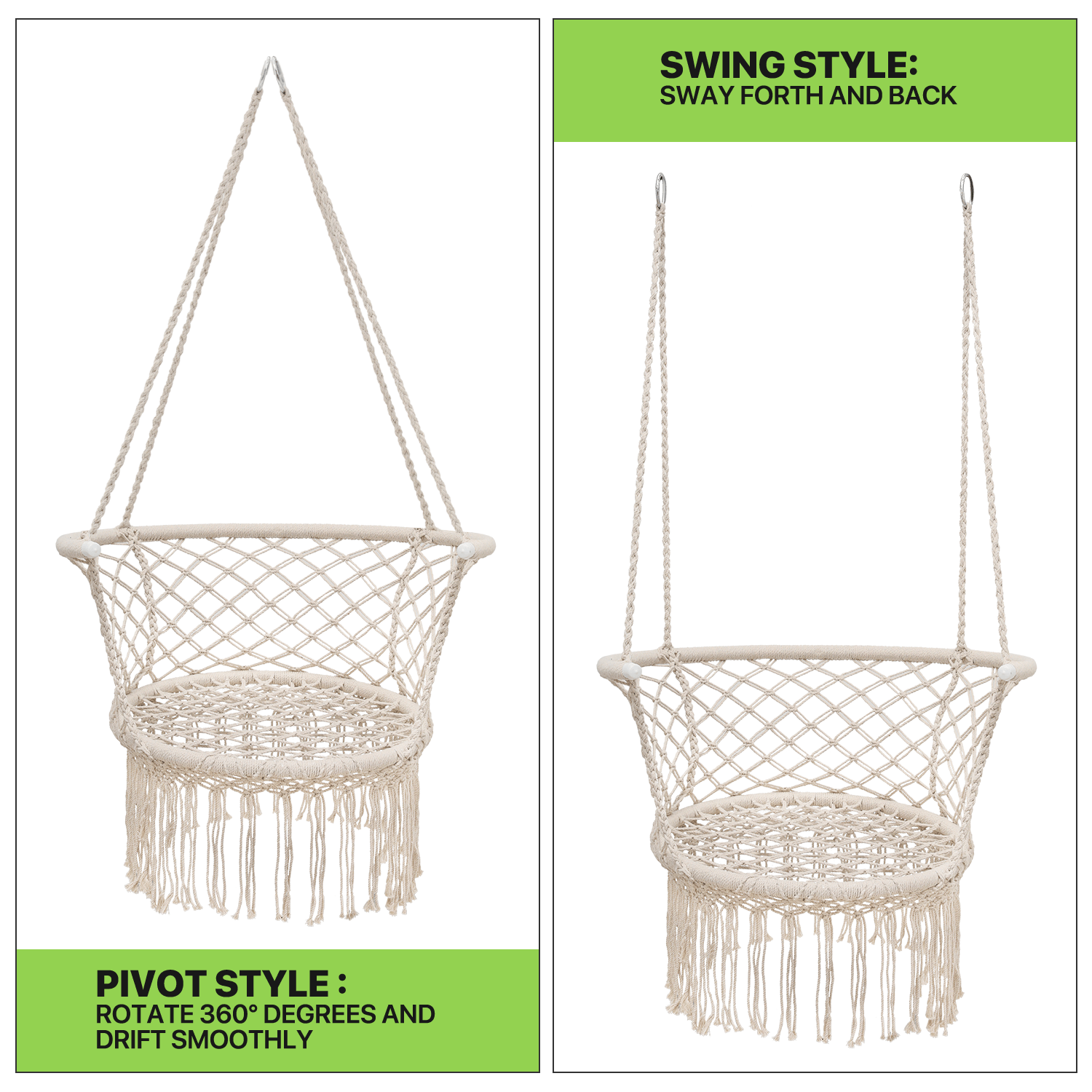 Hanging Swing Chair with Macrame Weave and Armrests for Bedroom detail image - detail view 3