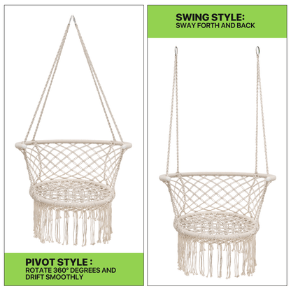 Hanging Swing Chair with Macrame Weave and Armrests for Bedroom detail image - detail view 3