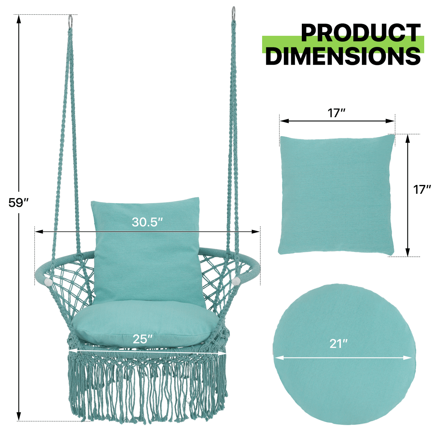 Hanging Swing Chair with Macrame Weave and Armrests for Bedroom detail image - detail view 7