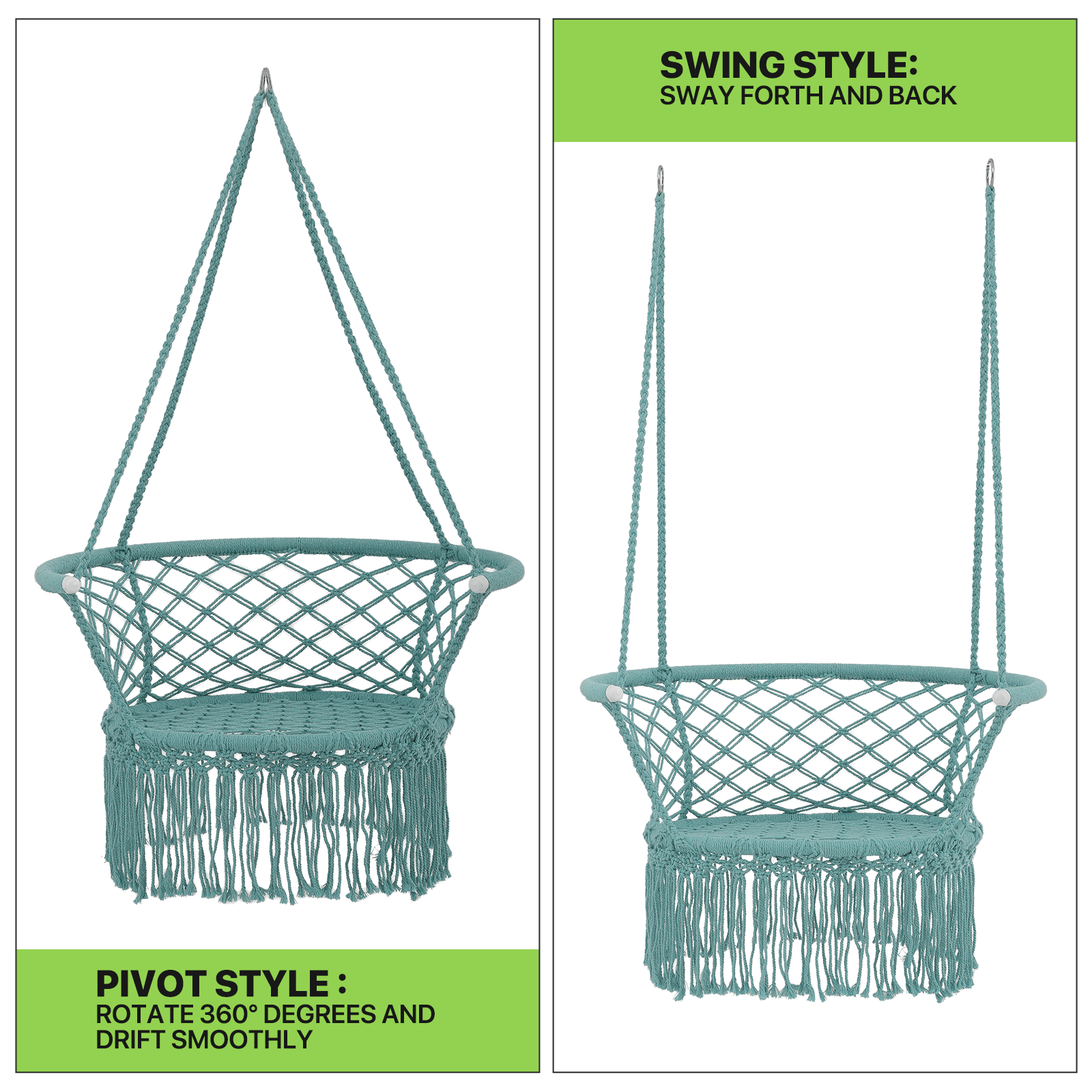 Hanging Swing Chair with Macrame Weave and Armrests for Bedroom detail image - detail view 8
