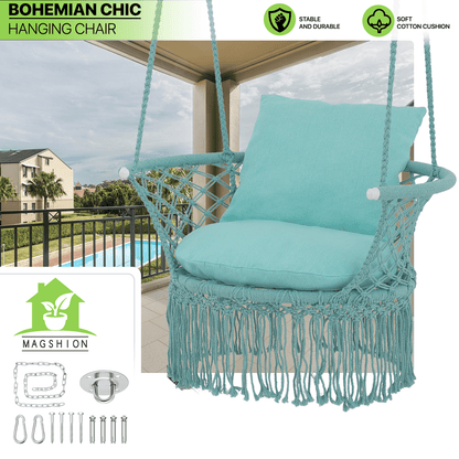 Hanging Swing Chair shown in the Sea Green option