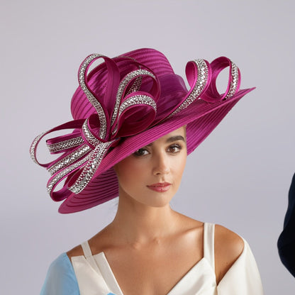 Hats - Church Hat Wide Brim Ladies Handmade Elegant Stone Embellished Sunday - product detail view 4