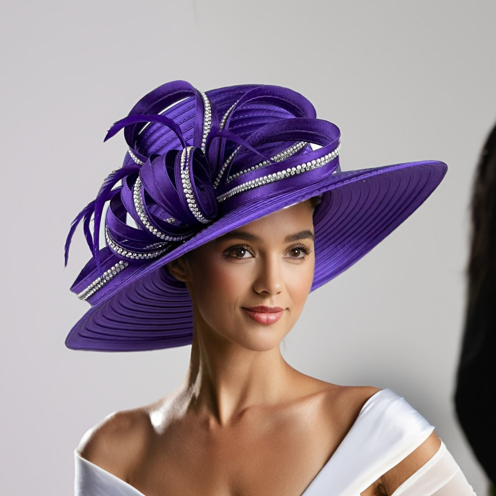 Hats - Church Hat Wide Brim Ladies Handmade Elegant Stone Embellished Sunday - product detail view 6