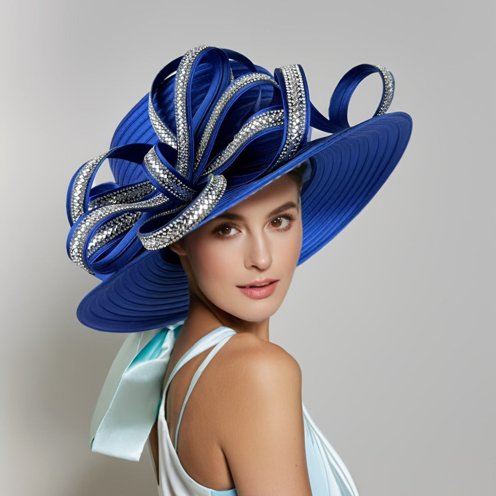 Hats - Church Hat Wide Brim Ladies Handmade Elegant Stone Embellished Sunday - product detail view 7