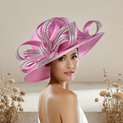 Hats - Church Hat Wide Brim Ladies Handmade Elegant Stone Embellished Sunday - product detail view 8