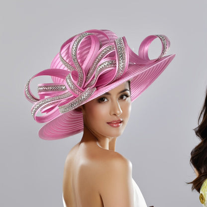 Hats - Church Hat Wide Brim Ladies Handmade Elegant Stone Embellished Sunday - product detail view 9