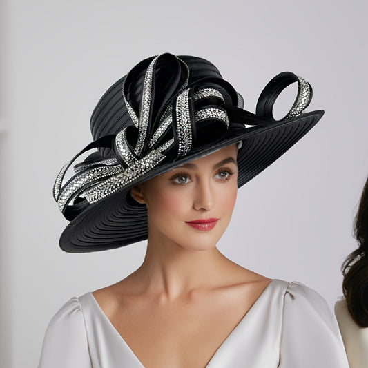 Hats - Church Hat Wide Brim Ladies Handmade Elegant Stone Embellished Sunday - product detail view 11