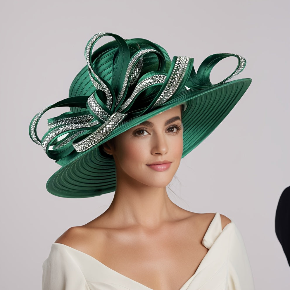 Hats - Church Hat Wide Brim Ladies Handmade Elegant Stone Embellished Sunday - product detail view 12