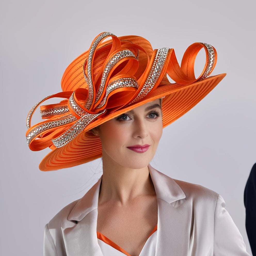Hats - Church Hat Wide Brim Ladies Handmade Elegant Stone Embellished Sunday - product detail view 15