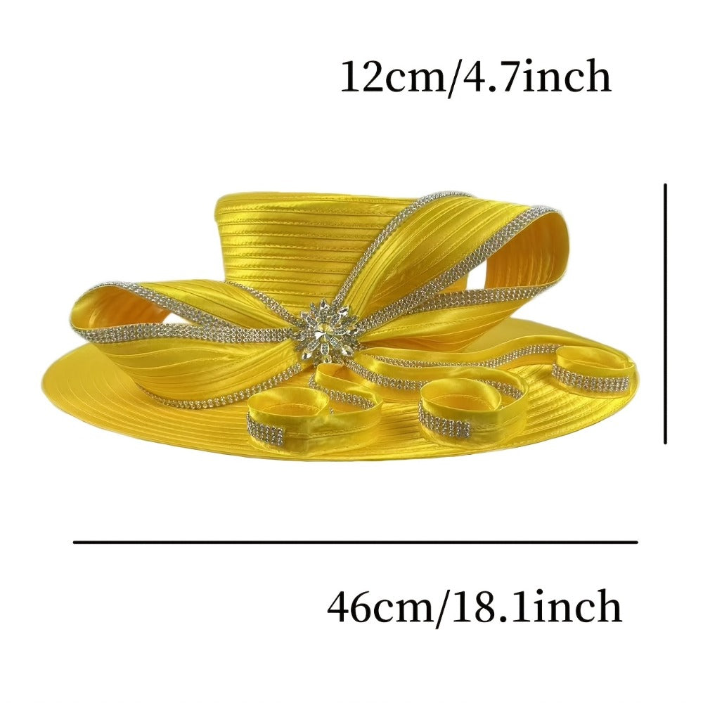 Hats - Wide Brim Ladies Church Hat - Rhinestone Decorated Elegant Women - product detail view 4