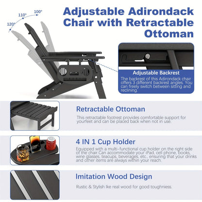 HDPE Adirondack Chair with Weather-Resistant Finish and Adjustable Backrest for Patio detail image - detail view 12