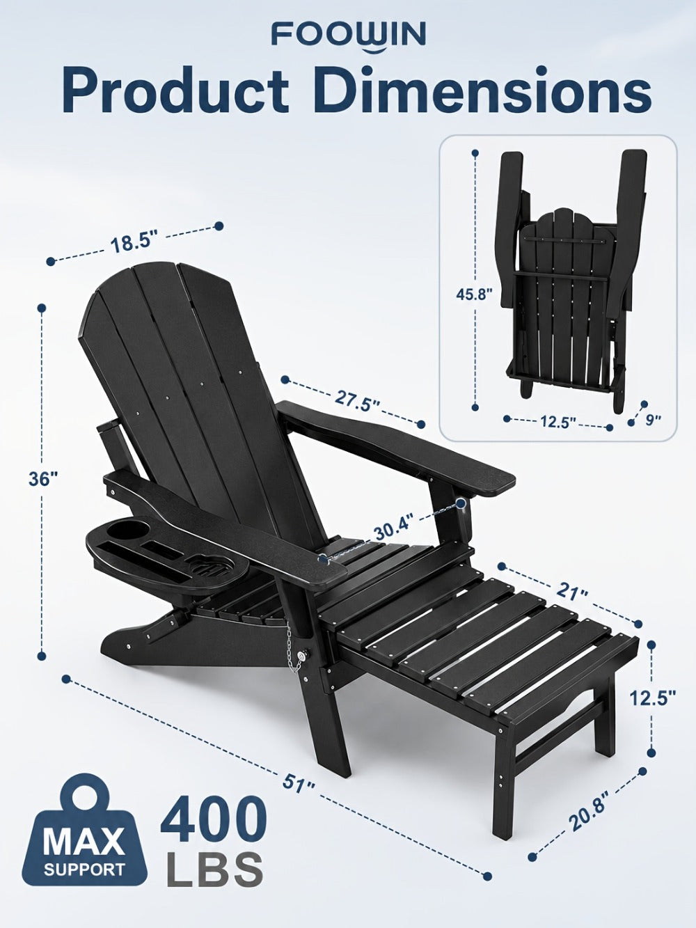 HDPE Adirondack Chair with Weather-Resistant Finish and Adjustable Backrest for Patio detail image - detail view 31