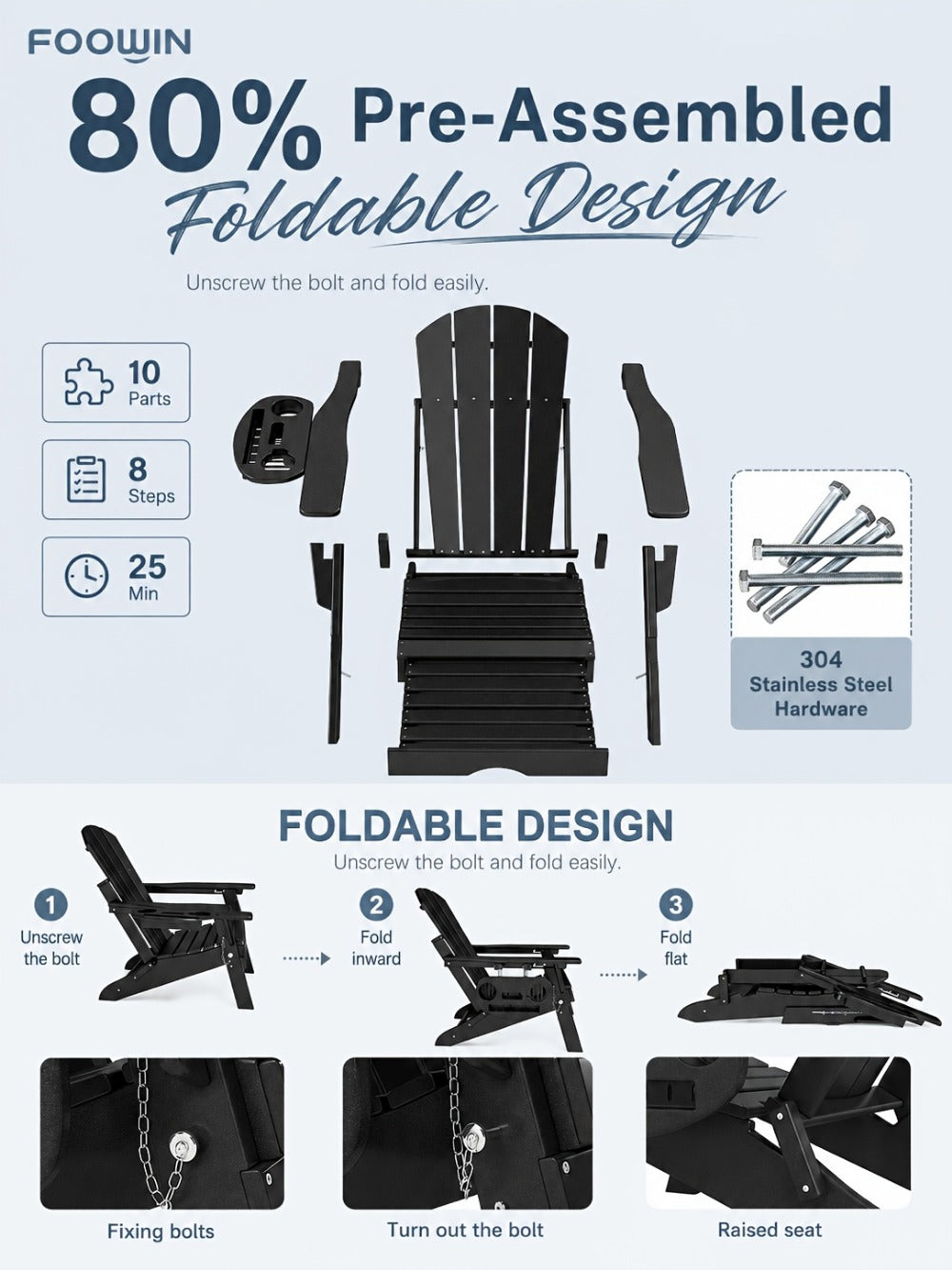 HDPE Adirondack Chair with Weather-Resistant Finish and Adjustable Backrest for Patio detail image - detail view 32