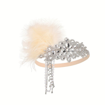 Headband for Women - 1920s Flapper for - Feather Headpiece with Chain - Roaring 20s Great - product detail view 5