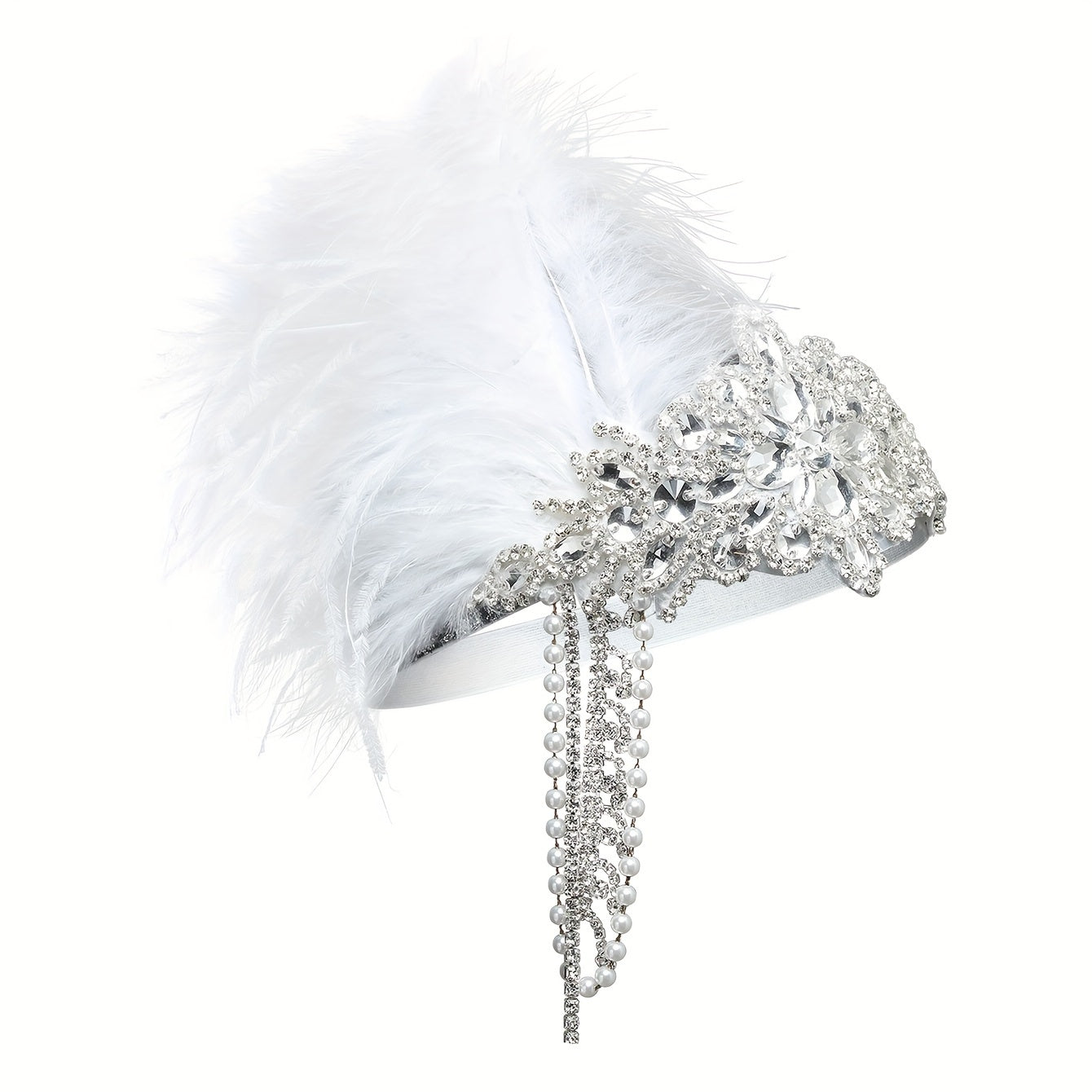 Headband for Women - 1920s Flapper for - Feather Headpiece with Chain - Roaring 20s Great - product detail view 16