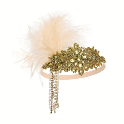 Headband for Women - 1920s Flapper for - Feather Headpiece with Chain - Roaring 20s Great - product detail view 19