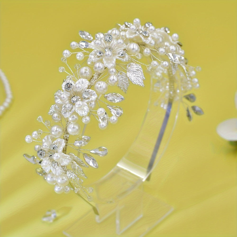 Headband for Women - Boho Floral Crown Bridal Headpiece - Handmade Resin Wedding Hair Accessory - product detail view 3