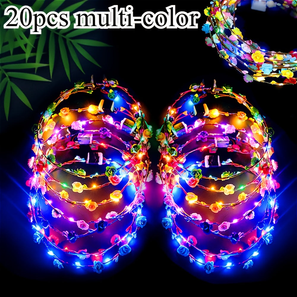 Headband for Women - LED Flower Crown Headdress Bulk Pack Glow in the Dark Light Up Floral - product detail view 11