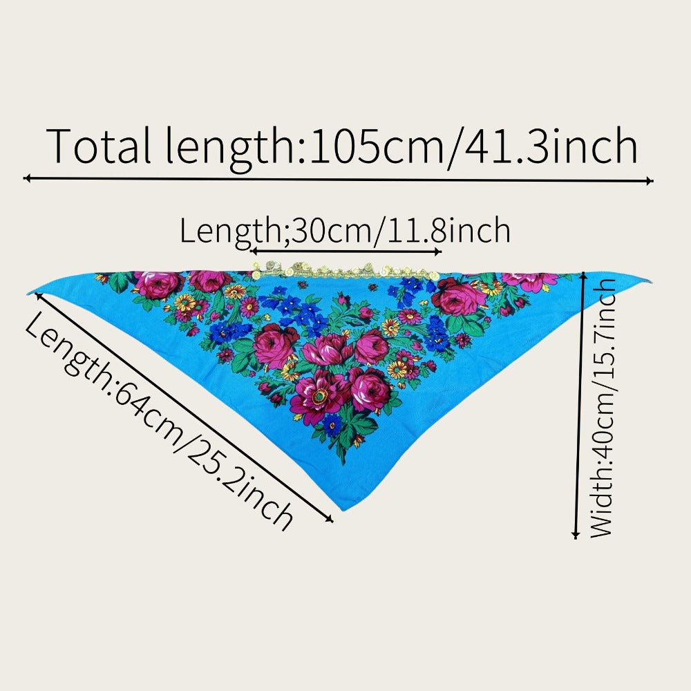 Headscarves & Bandanas - Peony Floral Headscarf with Golden Sequin Trim Lightweight Breathable - product detail view 6