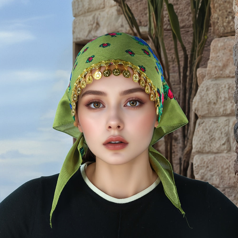Headscarves & Bandanas - Peony Floral Headscarf with Golden Sequin Trim Lightweight Breathable - product detail view 13