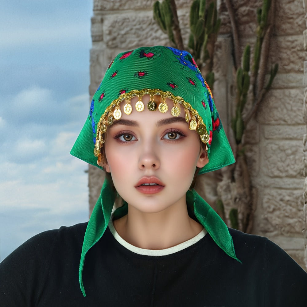 Headscarves & Bandanas - Peony Floral Headscarf with Golden Sequin Trim Lightweight Breathable - product detail view 14