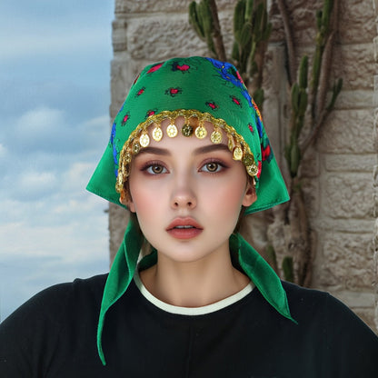 Headscarves & Bandanas - Peony Floral Headscarf with Golden Sequin Trim Lightweight Breathable - product detail view 14
