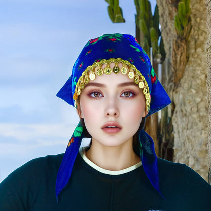 Headscarves & Bandanas - Peony Floral Headscarf with Golden Sequin Trim Lightweight Breathable - product detail view 24