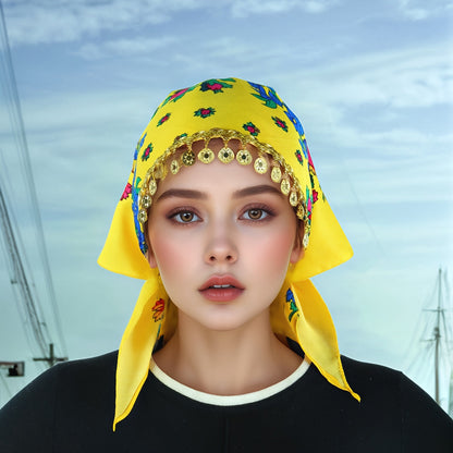 Headscarves & Bandanas - Peony Floral Headscarf with Golden Sequin Trim Lightweight Breathable - product detail view 29