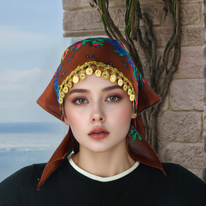 Headscarves & Bandanas - Peony Floral Headscarf with Golden Sequin Trim Lightweight Breathable - product detail view 30
