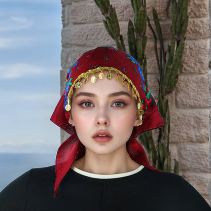 Headscarves & Bandanas - Peony Floral Headscarf with Golden Sequin Trim Lightweight Breathable - product detail view 42