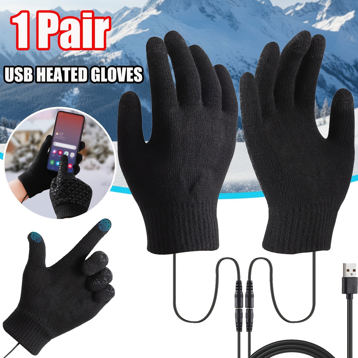 Heated Gloves - USB Electric Hand Warmers Full Finger Touchscreen Anti-Slip for Men Women - product detail view 17