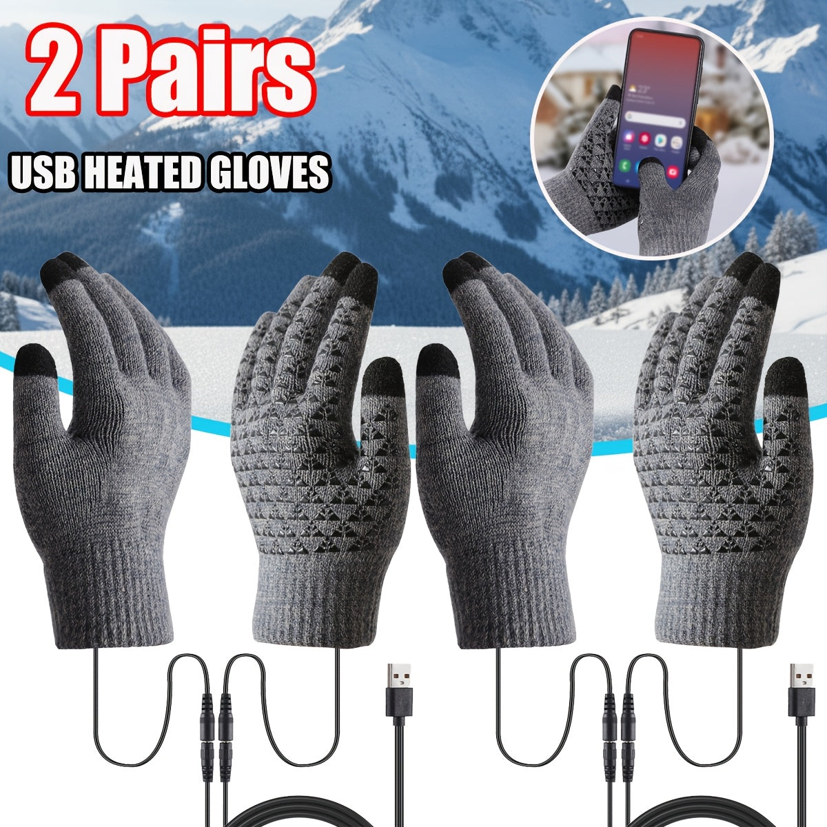 Heated Gloves - USB Electric Hand Warmers Full Finger Touchscreen Anti-Slip for Men Women - product detail view 19