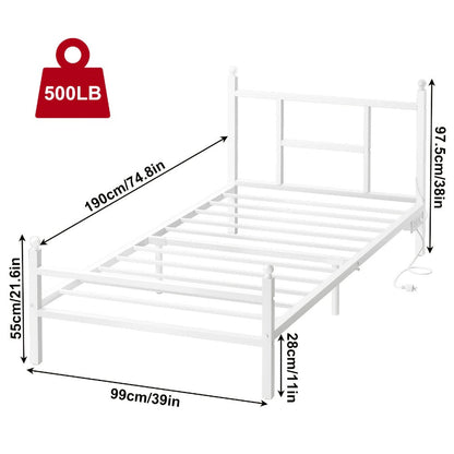 Heavy-Duty Metal Bed Frame with Charging Station and LED Lighting detail image - detail view 5
