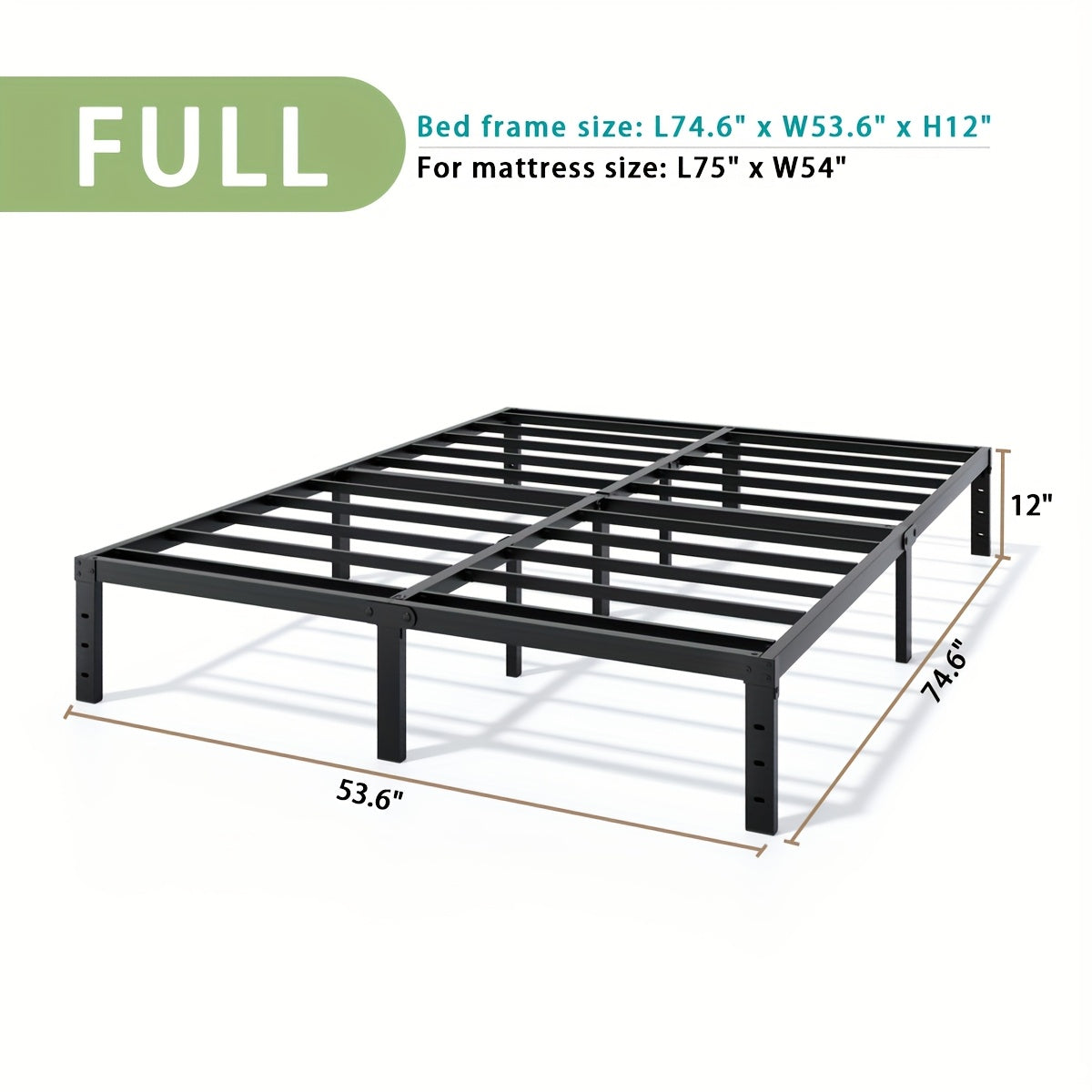Bed Frame shown in the FULL, 12inch option