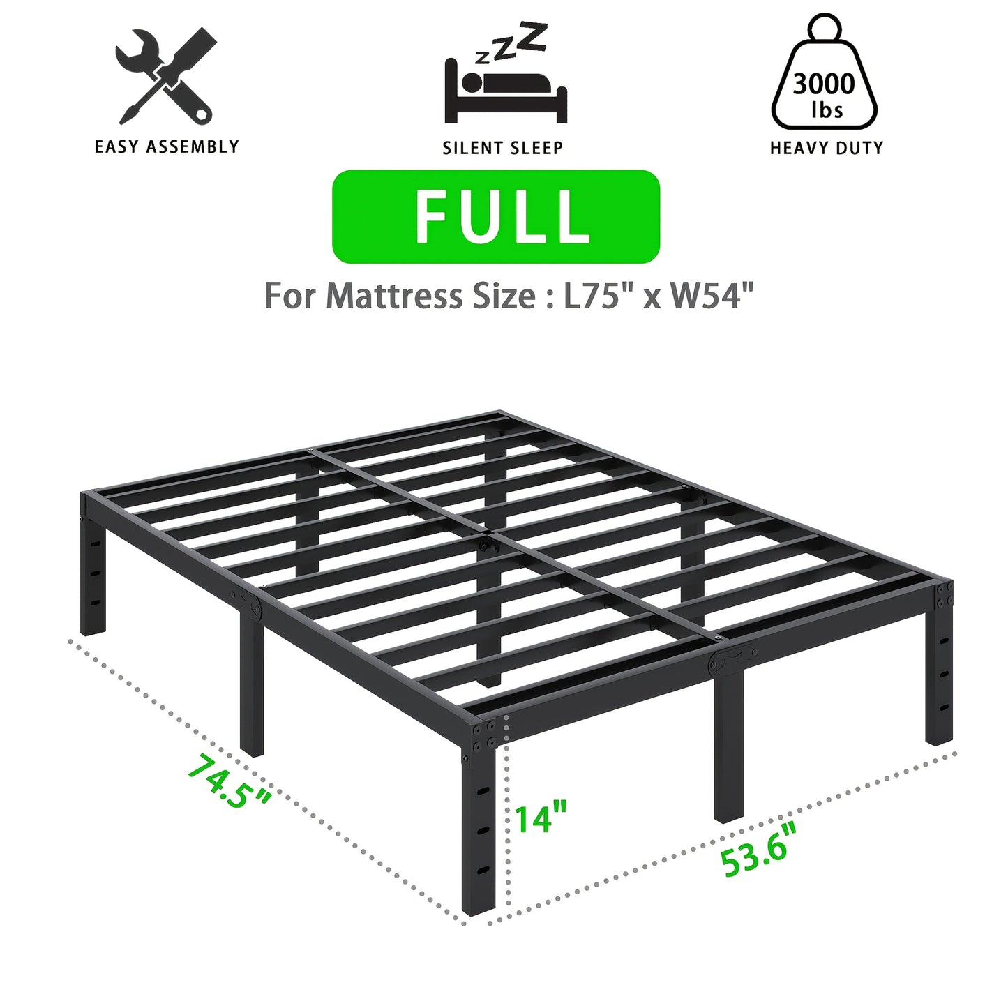 Bed Frame shown in the FULL, 14inch option