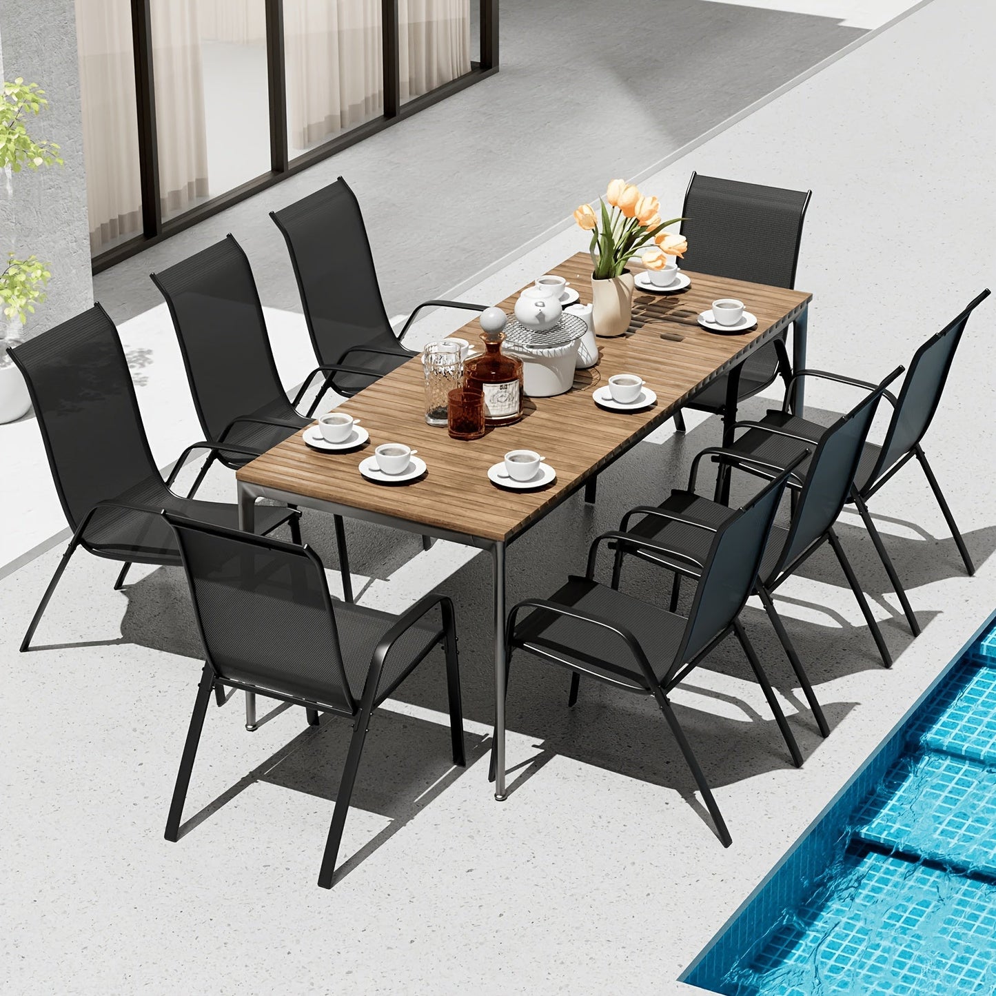 Patio Dining Chair shown in the Black - 8pcs option