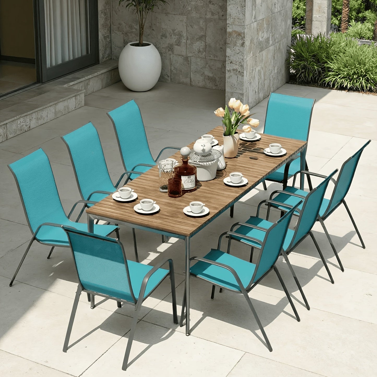 Patio Dining Chair shown in the Sky Blue - 8pc option