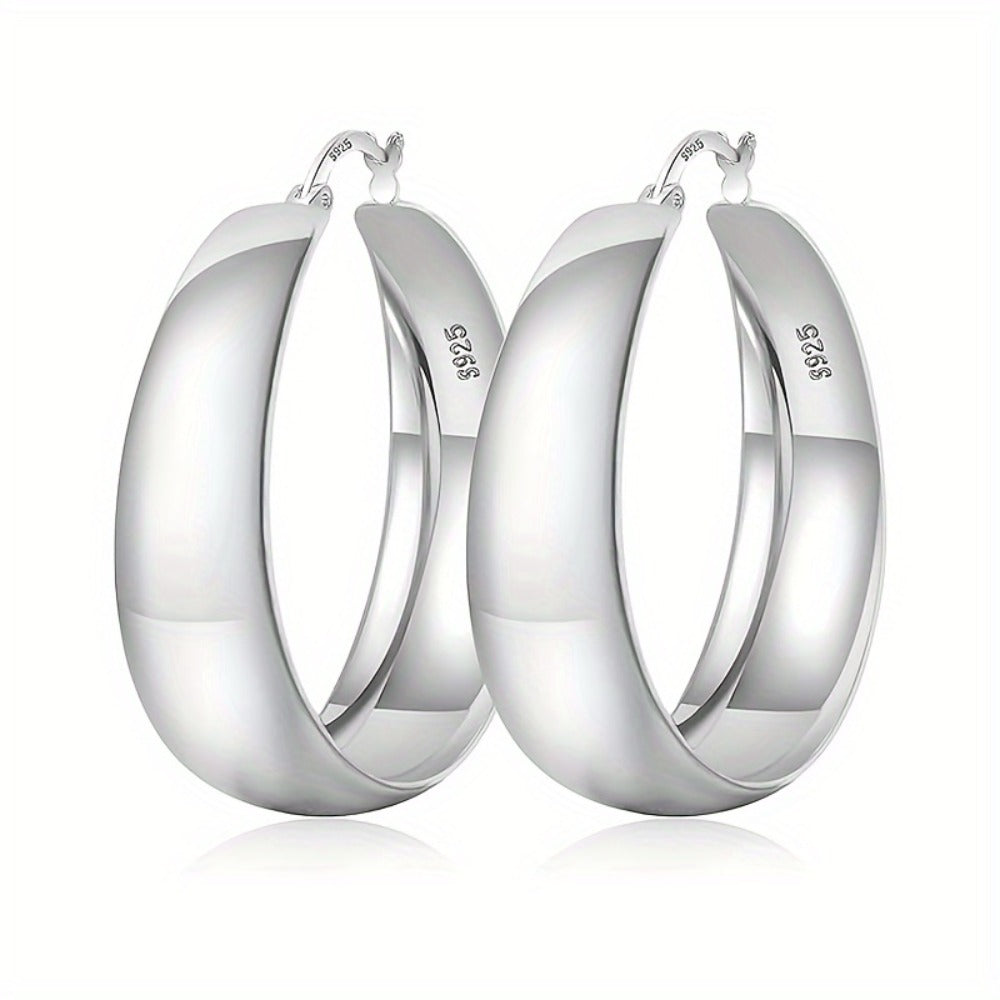 Hoop Earrings for Women - Chunky 925 Sterling Silver - Wide Thick Hypoallergenic Large for , Bold - main product view