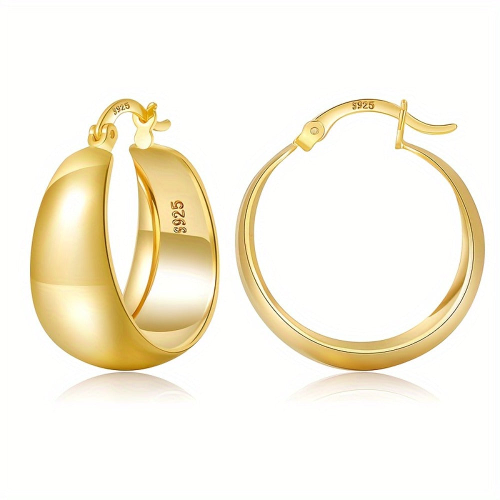 Hoop Earrings for Women - Chunky 925 Sterling Silver - Wide Thick Hypoallergenic Large for , Bold - product detail view 3