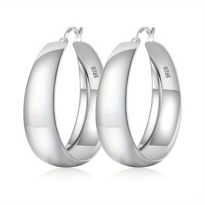 Hoop Earrings for Women - Chunky 925 Sterling Silver - Wide Thick Hypoallergenic Large for , Bold - product detail view 5