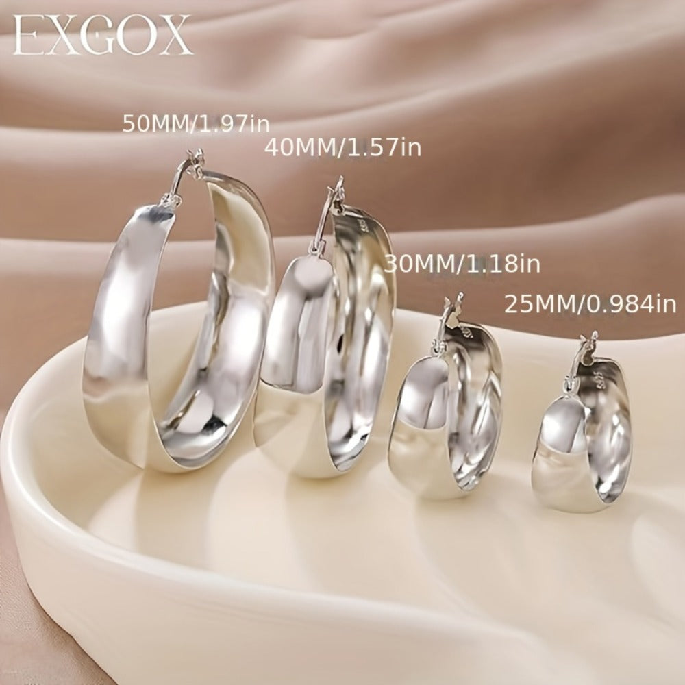Hoop Earrings for Women - Chunky 925 Sterling Silver - Wide Thick Hypoallergenic Large for , Bold - product detail view 6