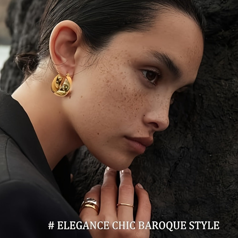 Hoop Earrings for Women - Chunky 925 Sterling Silver - Wide Thick Hypoallergenic Large for , Bold - product detail view 13