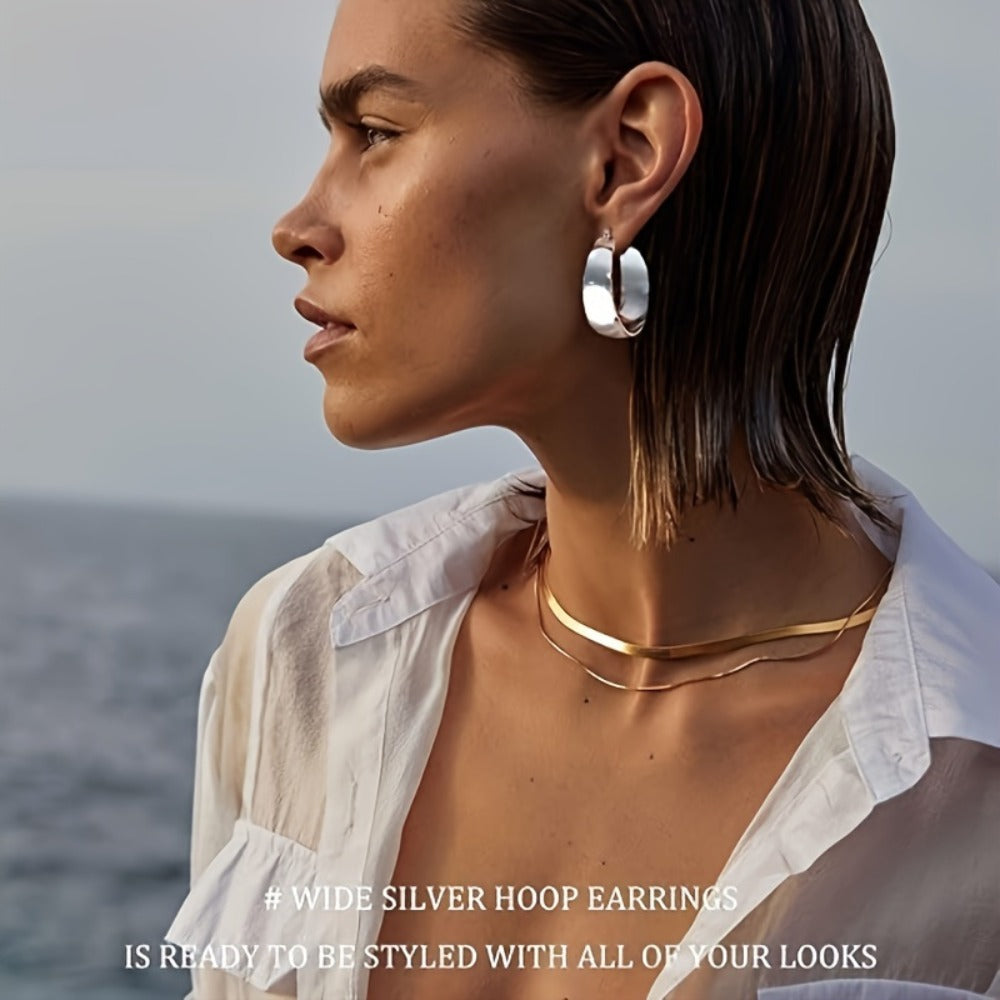 Hoop Earrings for Women - Chunky 925 Sterling Silver - Wide Thick Hypoallergenic Large for , Bold - product detail view 14