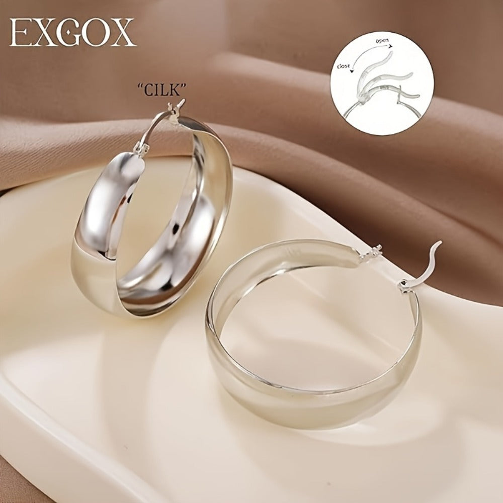 Hoop Earrings for Women - Chunky 925 Sterling Silver - Wide Thick Hypoallergenic Large for , Bold - product detail view 17