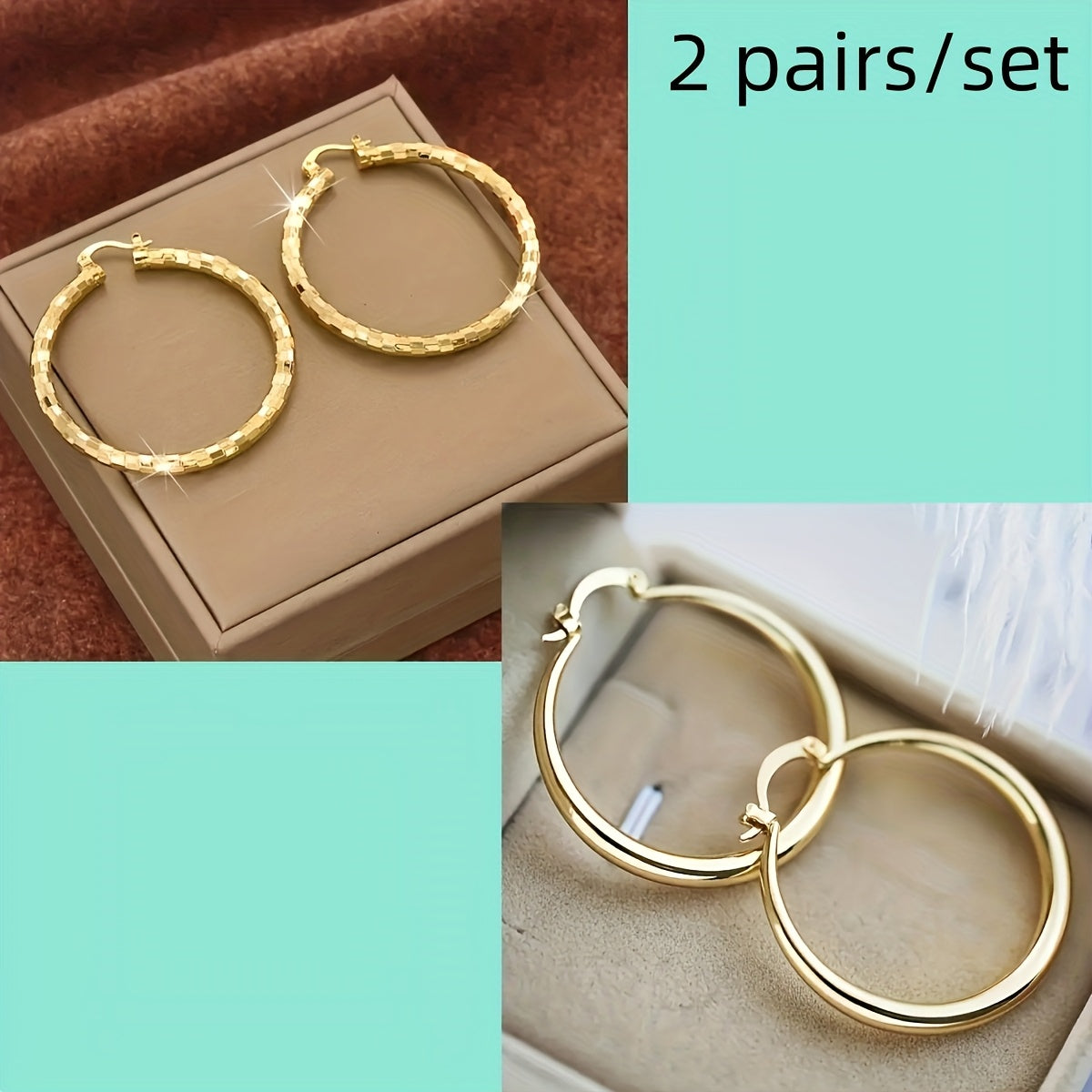 Hoop Earrings for Women - Copper Circle 2 Pairs Set - Gold Plated for , Twisted & Smooth Style - product detail view 10