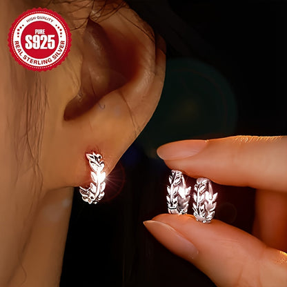 Hoop Earrings for Women - Leaf 925 Sterling Silver 2 Pairs for Hypoallergenic Autumn Winter - product detail view 7