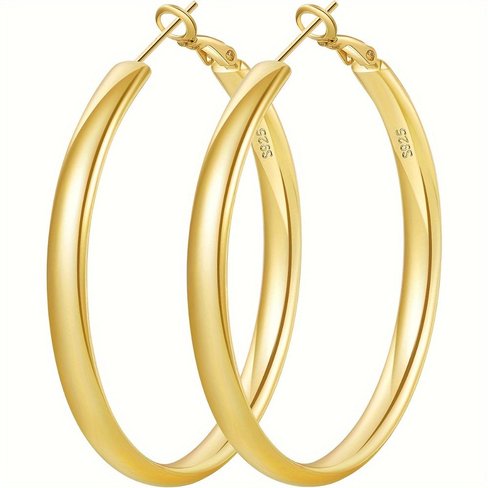 Hoop Earrings for Women - Sterling Silver for - 925 Silver Hypoallergenic Large Round , Lightweight - product detail view 3